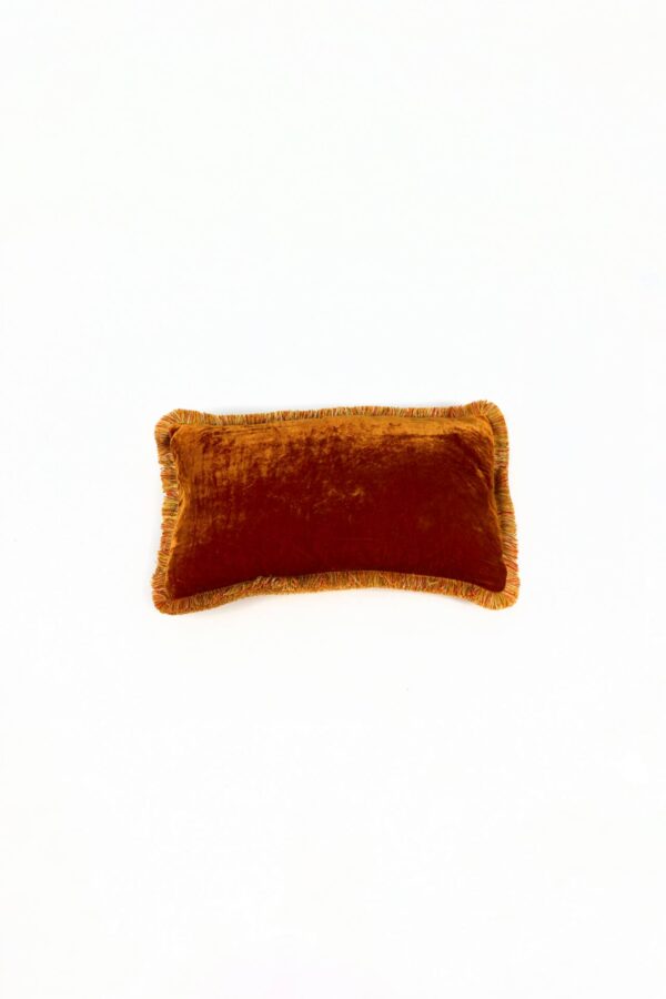 Ref. - 2404 - Coussin Fringe Velours de soie Orange 30 x 50 cm