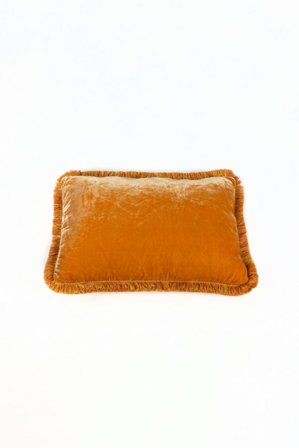 Ref. 2410 - Coussin Fringe Velours de Soie Doré 40 x 60 cm