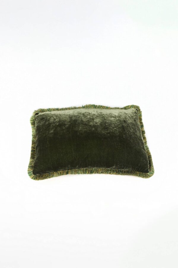 Ref. 2409 - Cushion Fringe Silk Velvet Green 40 x 60 cm