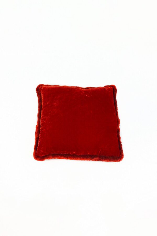 Ref. 2394 - Coussin Fringe Velours de Soie Rouge Mao Mao  50 x 50 cm