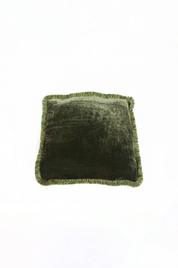 Ref. 2273 - Coussin Fringe Velours de Soie Vert 50 x 50 cm