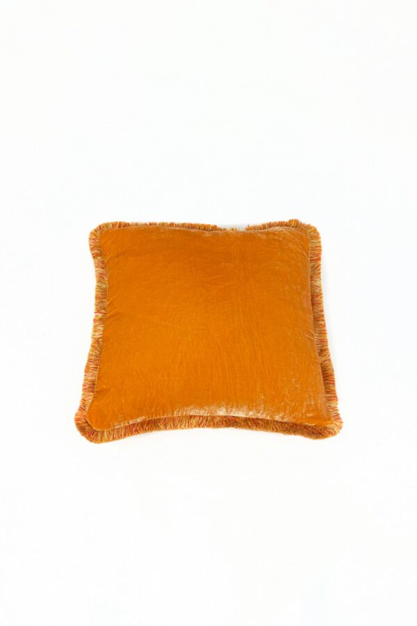 Ref. 2277 - Coussin Fringe Velours de soie Doré  50 x 50 cm