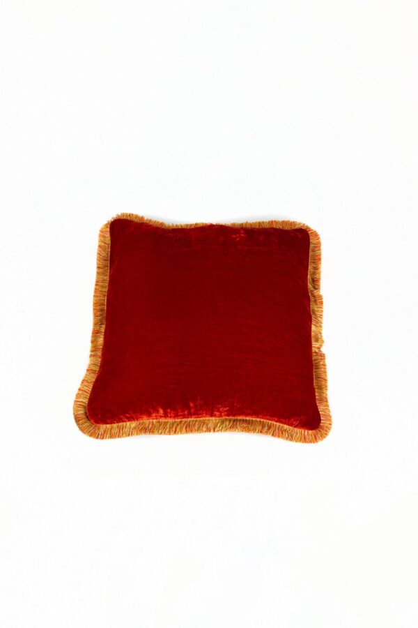 Ref. 2281 - Coussin Fringe Velours de soie Rouge  50 x 50 cm