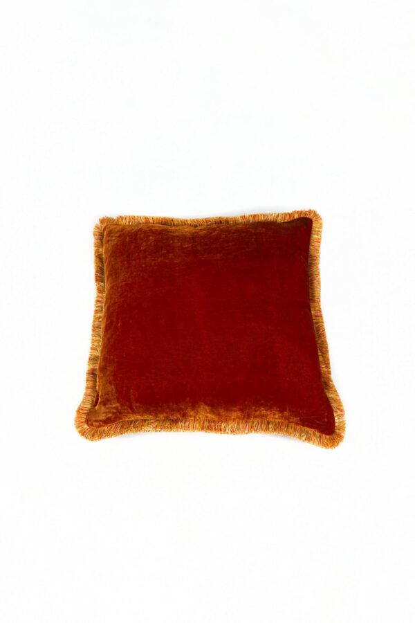 Ref. 2271 - Coussin Fringe Velours de Soie Orange 50 x 50 cm