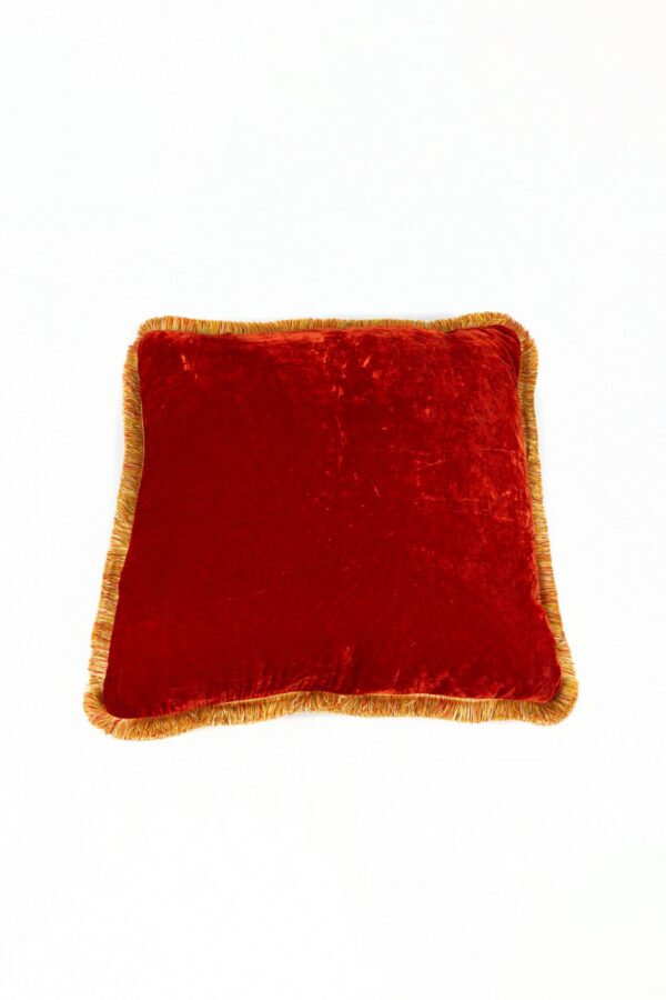 Ref. 2282 Coussin Fringe Velours de soie Rouge 60 x 60 cm