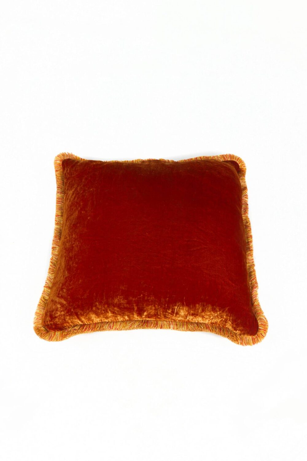 Ref. 2272 - Coussin Fringe Velours de soie Orange 60 x 60 cm