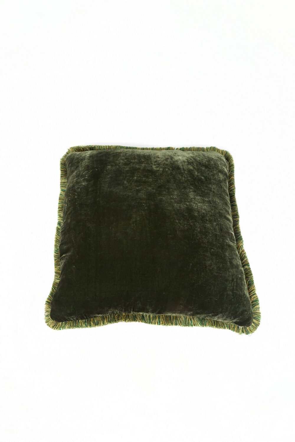 Ref. 2274 - Cushion Fringe Silk Velvet Green 60 x 60 cm